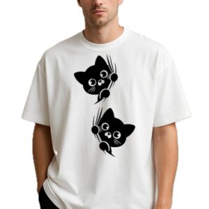 Round Neck Two Cats Print Design T-Shirt For Men