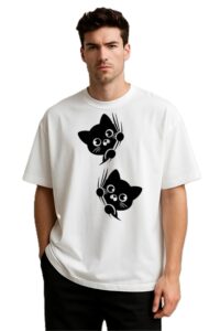 Round Neck Black Cat Graphic Print Design T-Shirt For Men