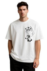 Round Neck 3 Pocket Panda Print Design T-Shirt For Men