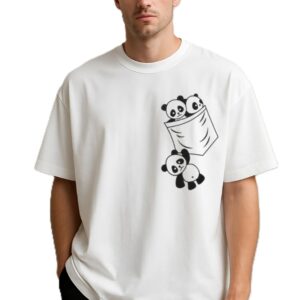 Round Neck 3 Pocket Panda Print Design T-Shirt For Men