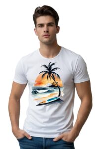 Round Neck Regular Size Beach Print Design T-Shirt For Men