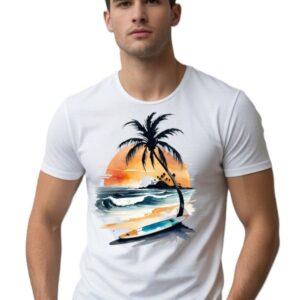 Round Neck Regular Size Beach Print Design T-Shirt For Men